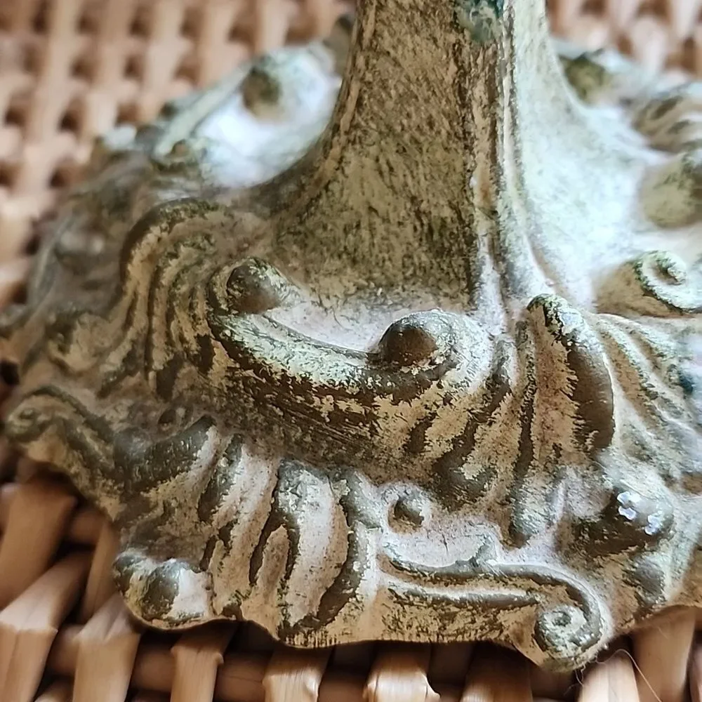 Vintage Distressed Metal Candleholder Cutwork Chalice with Felted Bottom